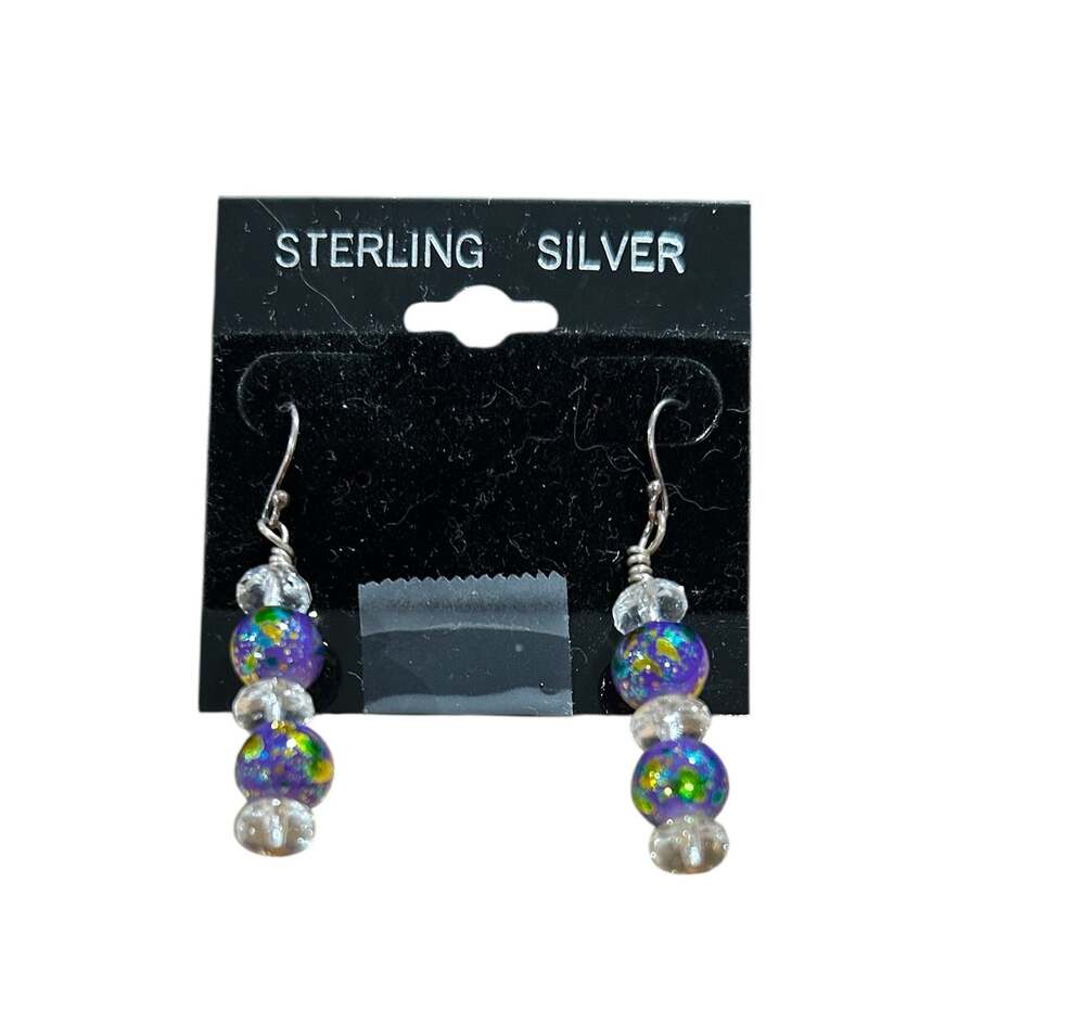 Sterling Silver Findings Blue Glitter Smooth Beads Faceted Clear Beads Pierced